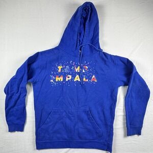 Tame Impala Band Hoodie Royal Blue Splatter Graphic Delta Fleece Mens Medium